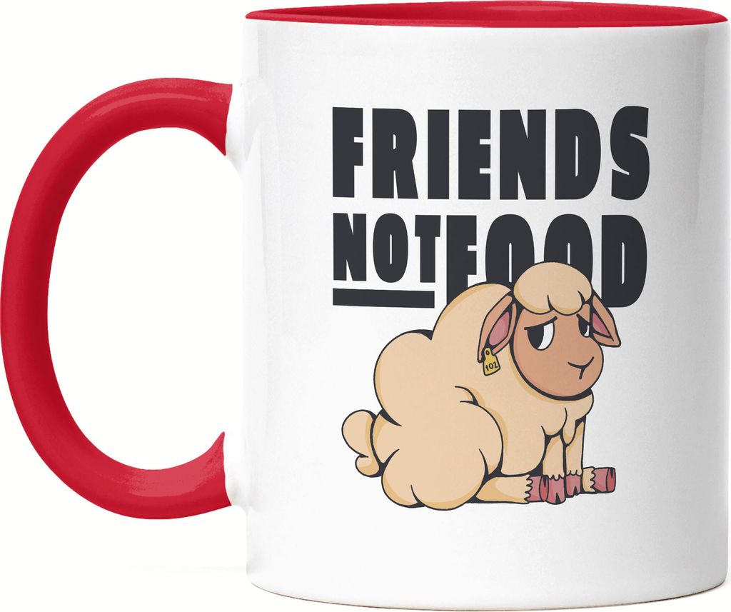 Friends Not Food Tasse Rot Vegan Vegetarier Geschenkidee Plant-Based Tierwohl Süßes Schaf