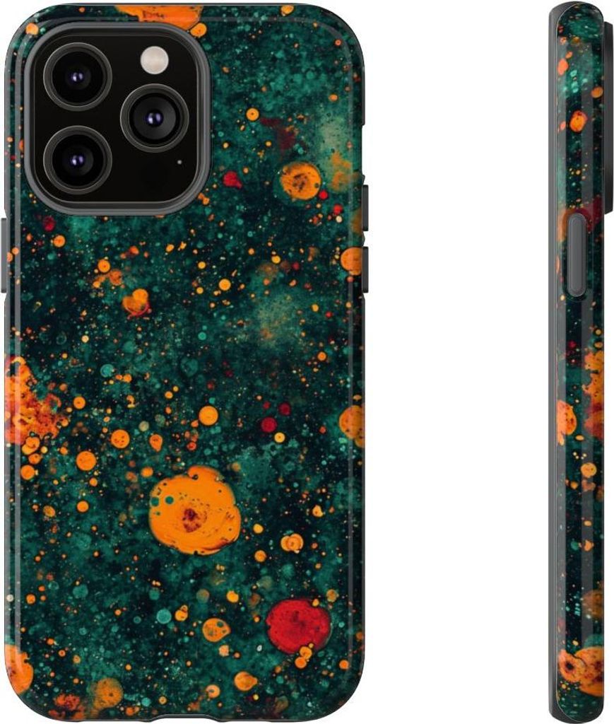 Abstraktes Blasenmuster in Orange und Petrol – Hülle Kompatibel mit iPhone 14 Pro Max