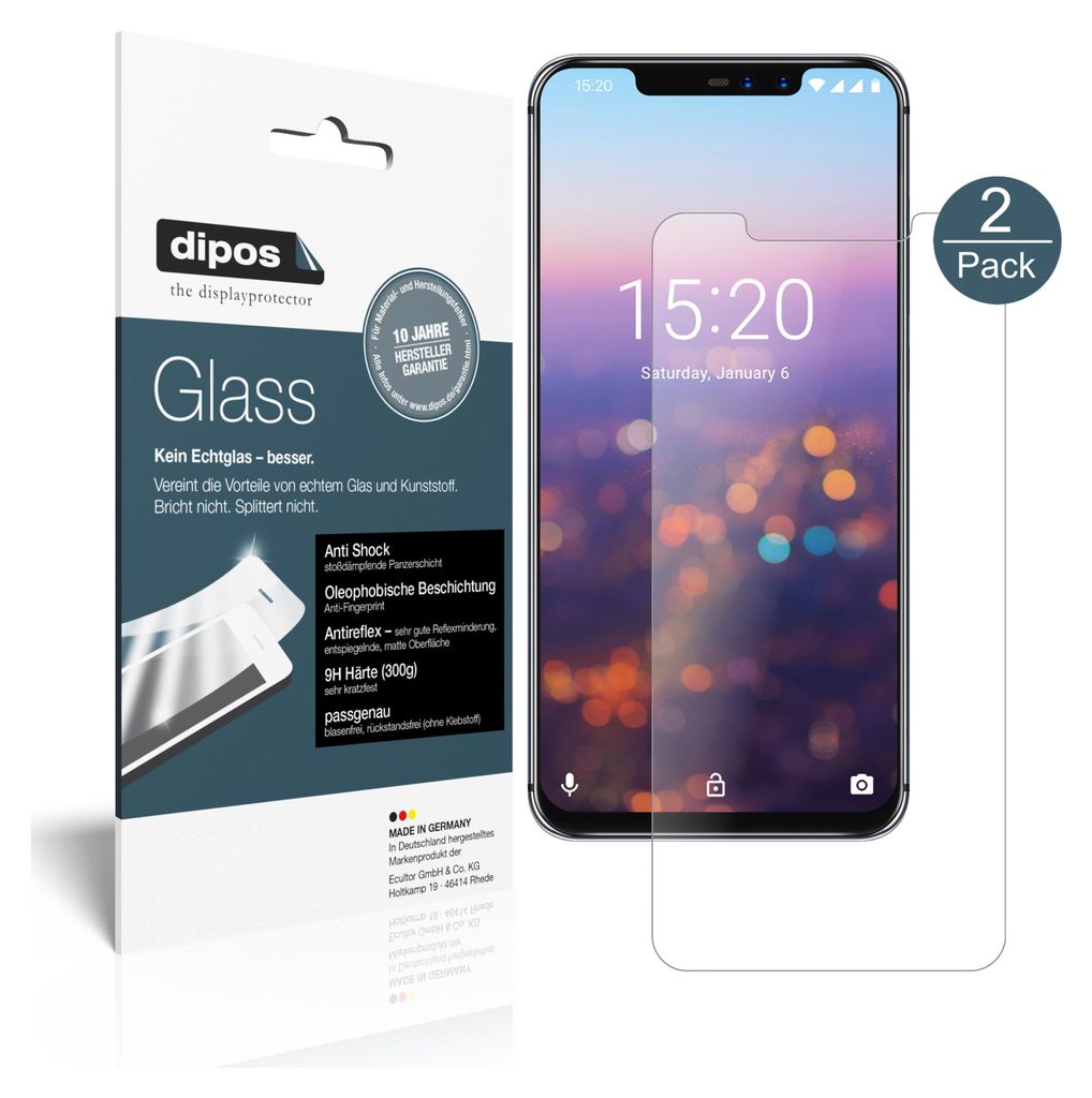 2x Schutzfolie für Umidigi Z2 Pro matt - Anti-Shock 9H Folie dipos Glass