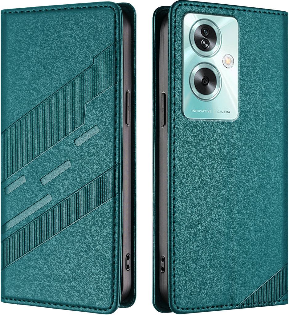 Hülle für Oppo A79 5G, Kunstleder Brieftaschen Handyhülle mit Kartenfach und Standfunktion Grün