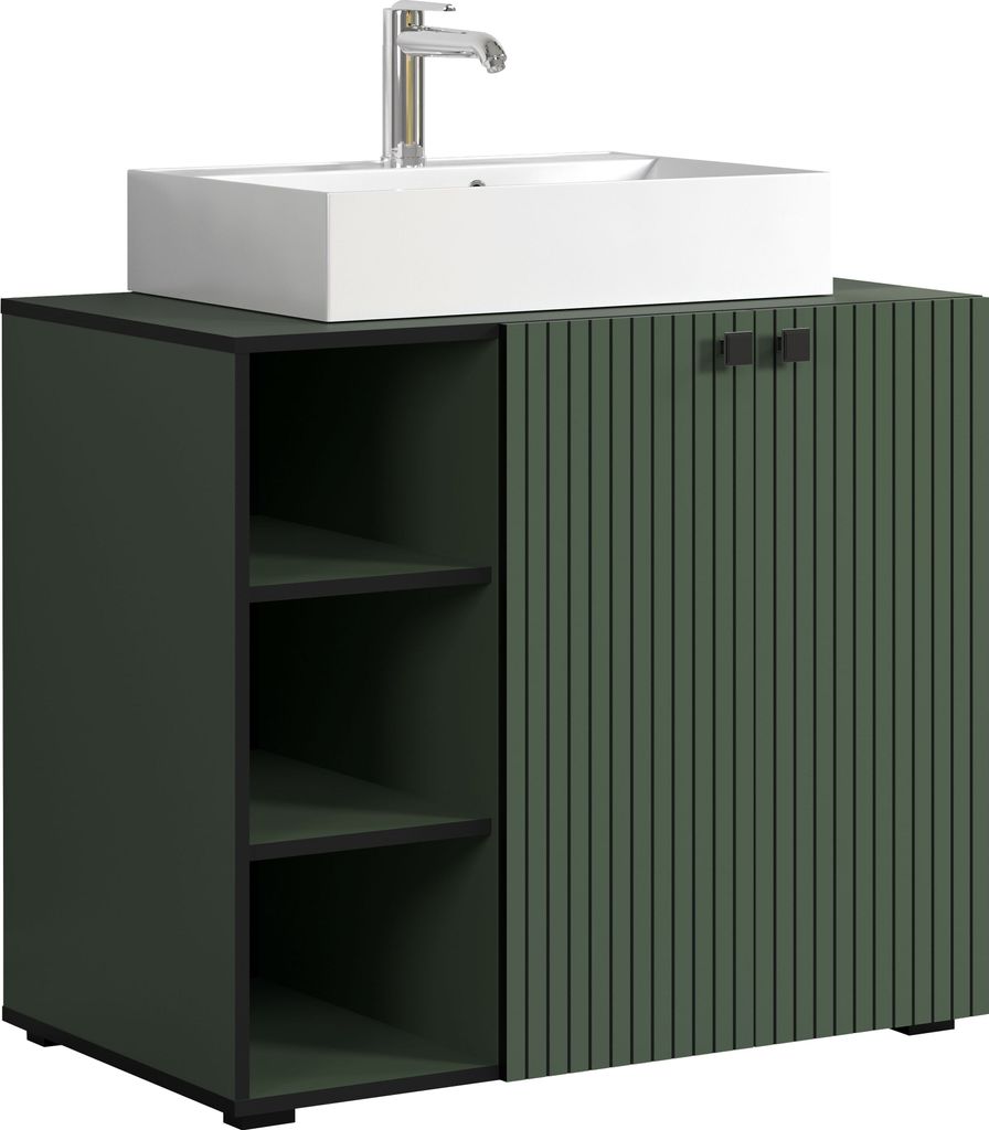 trendteam Bad Waschbeckenunterschrank inkl. Waschbecken Pure Bliss Grün Melamin B/H/T ca. 90/79/53 cm