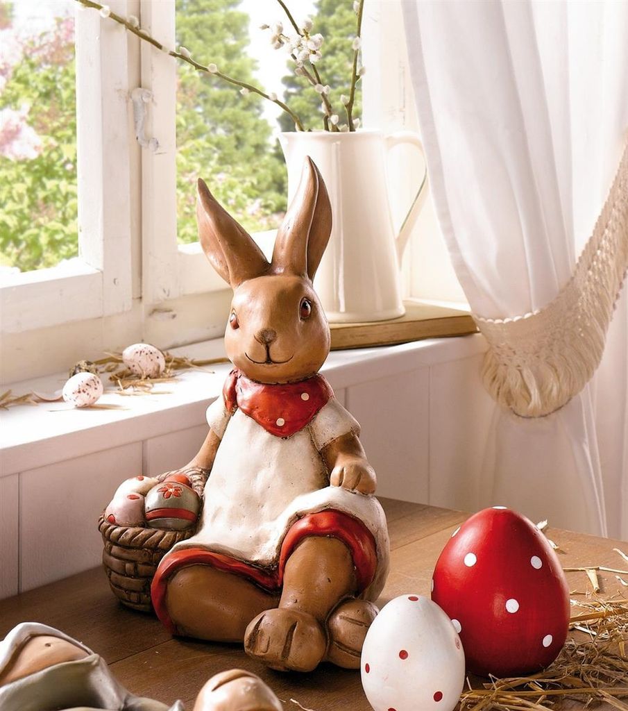 Deko-Häsin "Ruhepause" aus Kunststein, 31 cm hoch, Osterhase