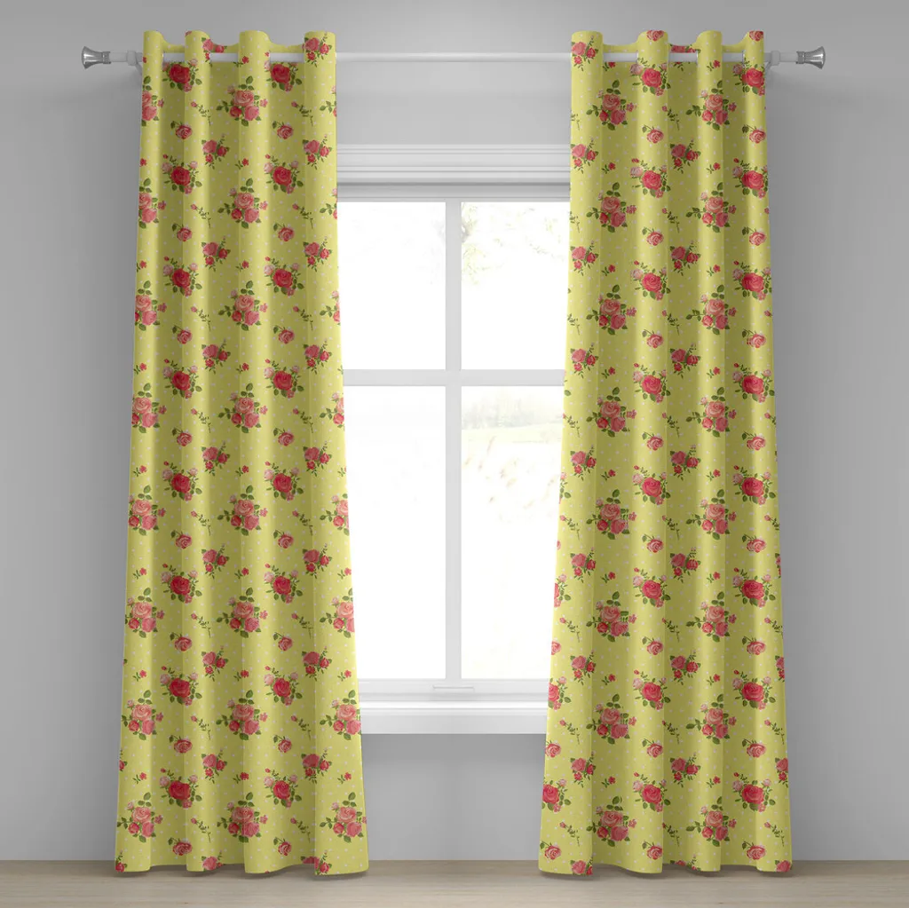 Rideau Anti-Regard ABAKUHAUS 280x245cm Rose, Déco Vintage Fleurie Pois