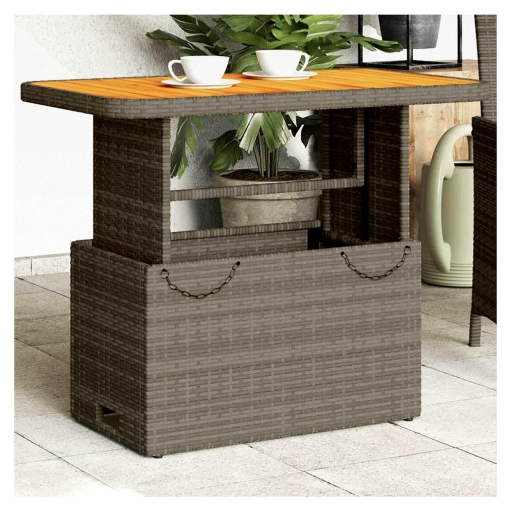 Gartentisch Grau 90x55x71 cm aus Poly Rattan und Akazienholz