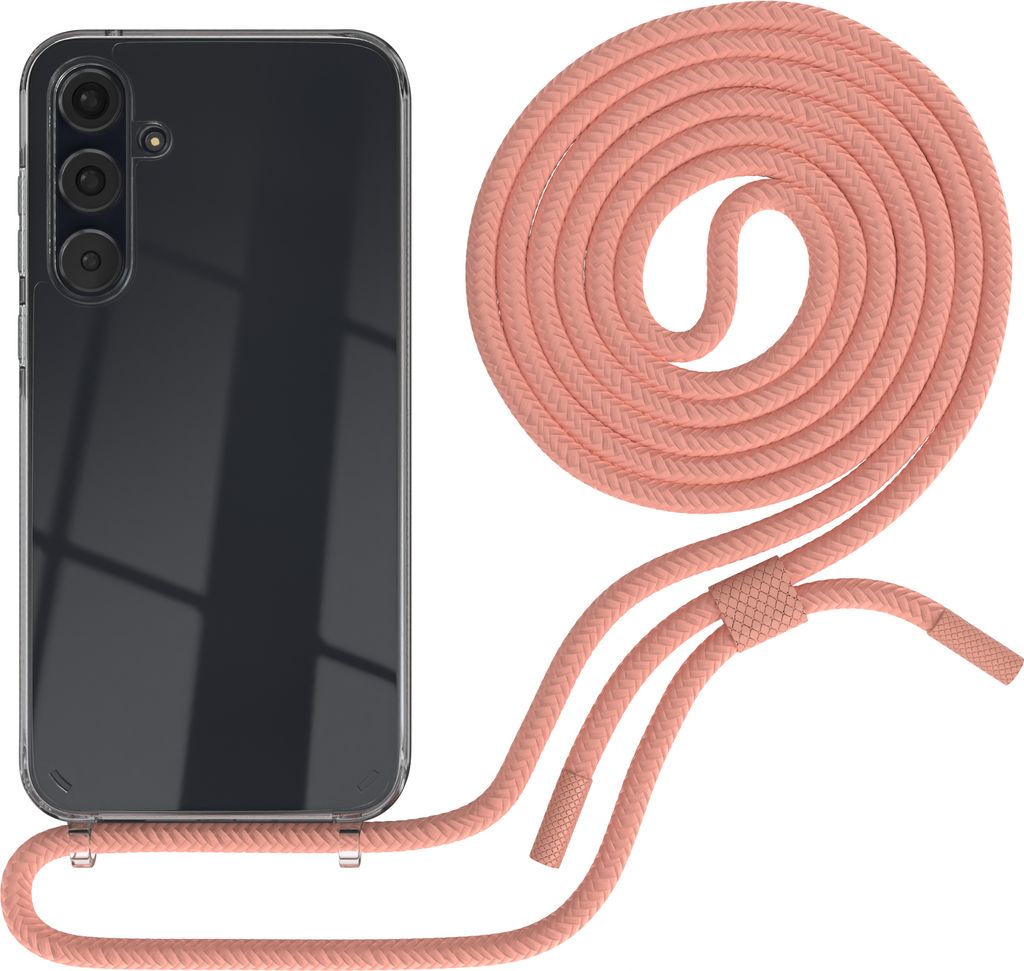 EAZY CASE Handykette für Samsung Galaxy A35, Clear Case aus Silikon, mit Umhängeband, abnehmbare Endstücke, Handyband in Rosa