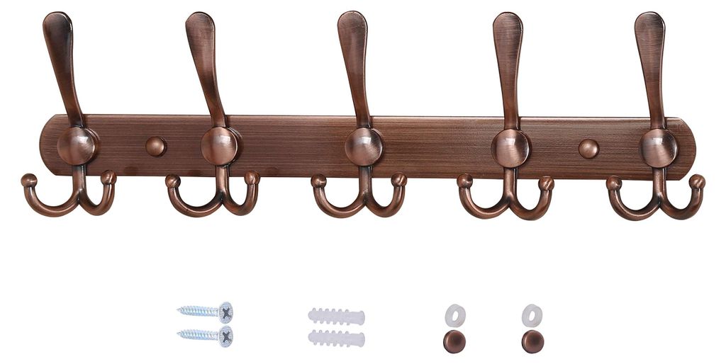 Garderobenständer – Stabile Kleiderhaken mit 5 Dreifachhaken, Wandgarderobe aus Edelstahl, Wandhakenleiste für Mäntel, Hüte, Handtücher, Han...
