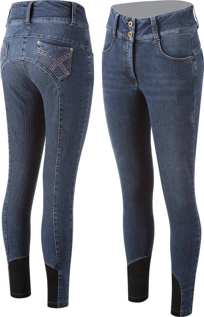 Pantalon Équitation en Jean pour Femme avec Grip Intégral Animo Nilly 38