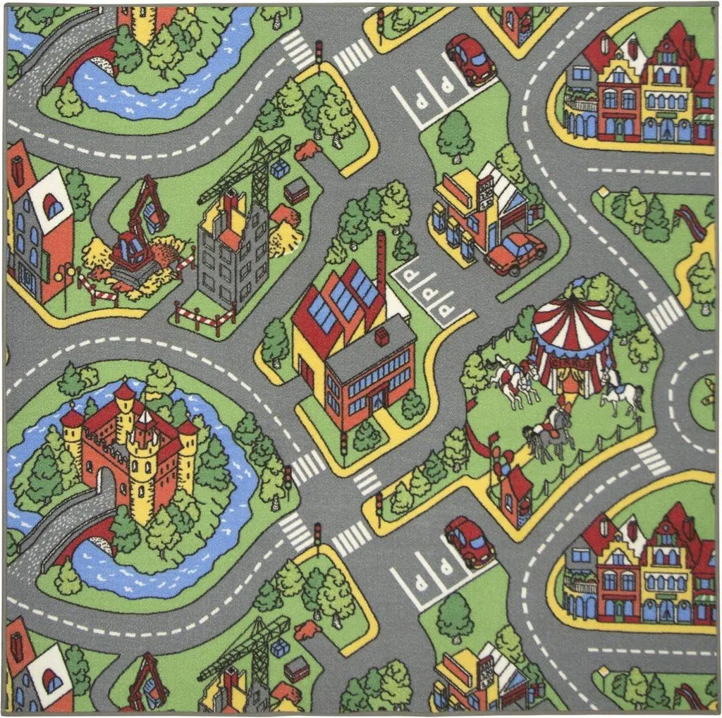 Tapis enfant ville 120x120 cm antidérapant - Grand circuit pour voiture