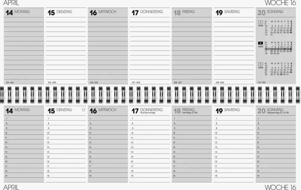 Agenda Semainier de Table Noir BRUNNEN 33x10cm Format Paysage Compact