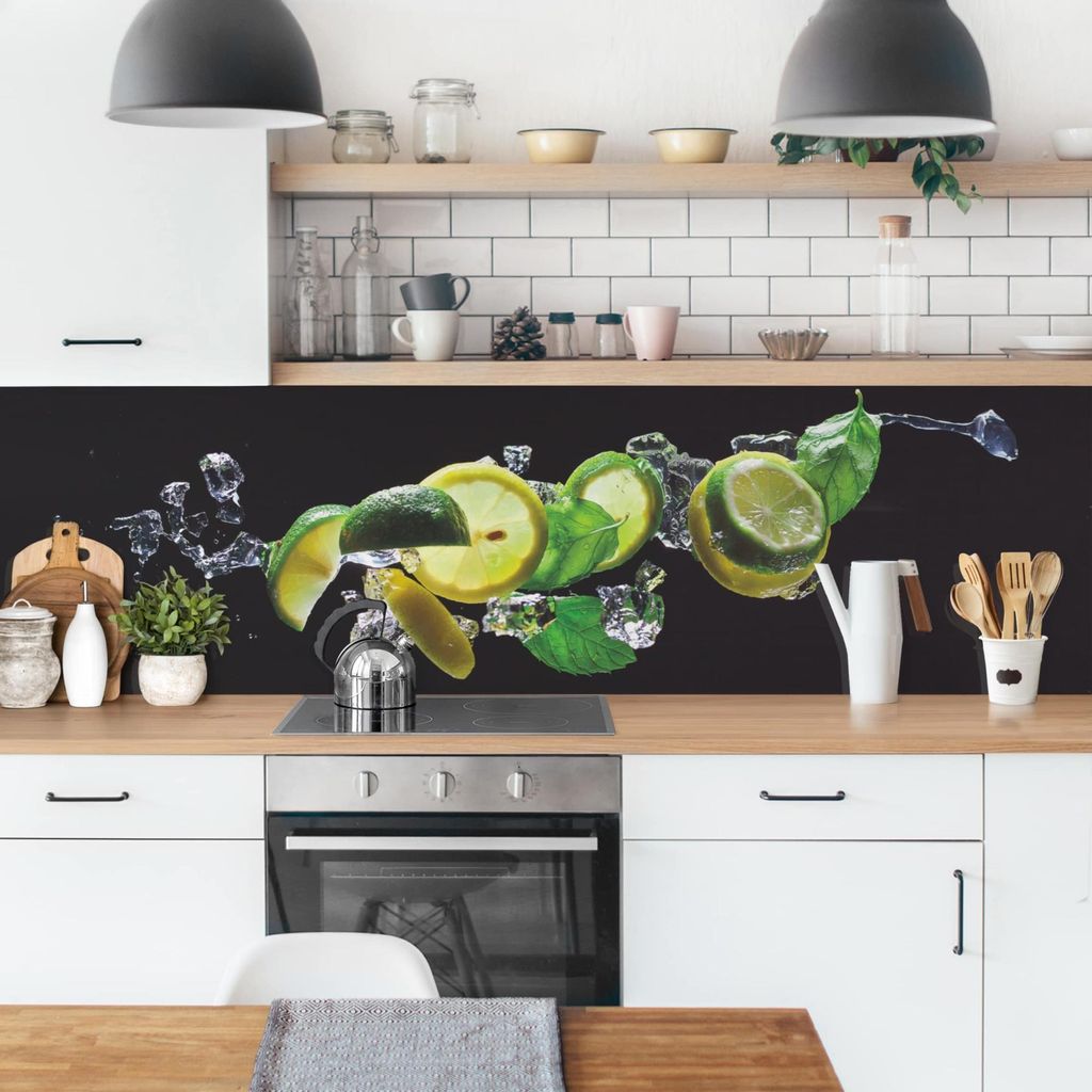 Küchenrückwand Kulinarisch selbstklebend - 0.35 mm Wandpaneel wasserfest Obst schwarz Motiv Spritzschutz fugenlos