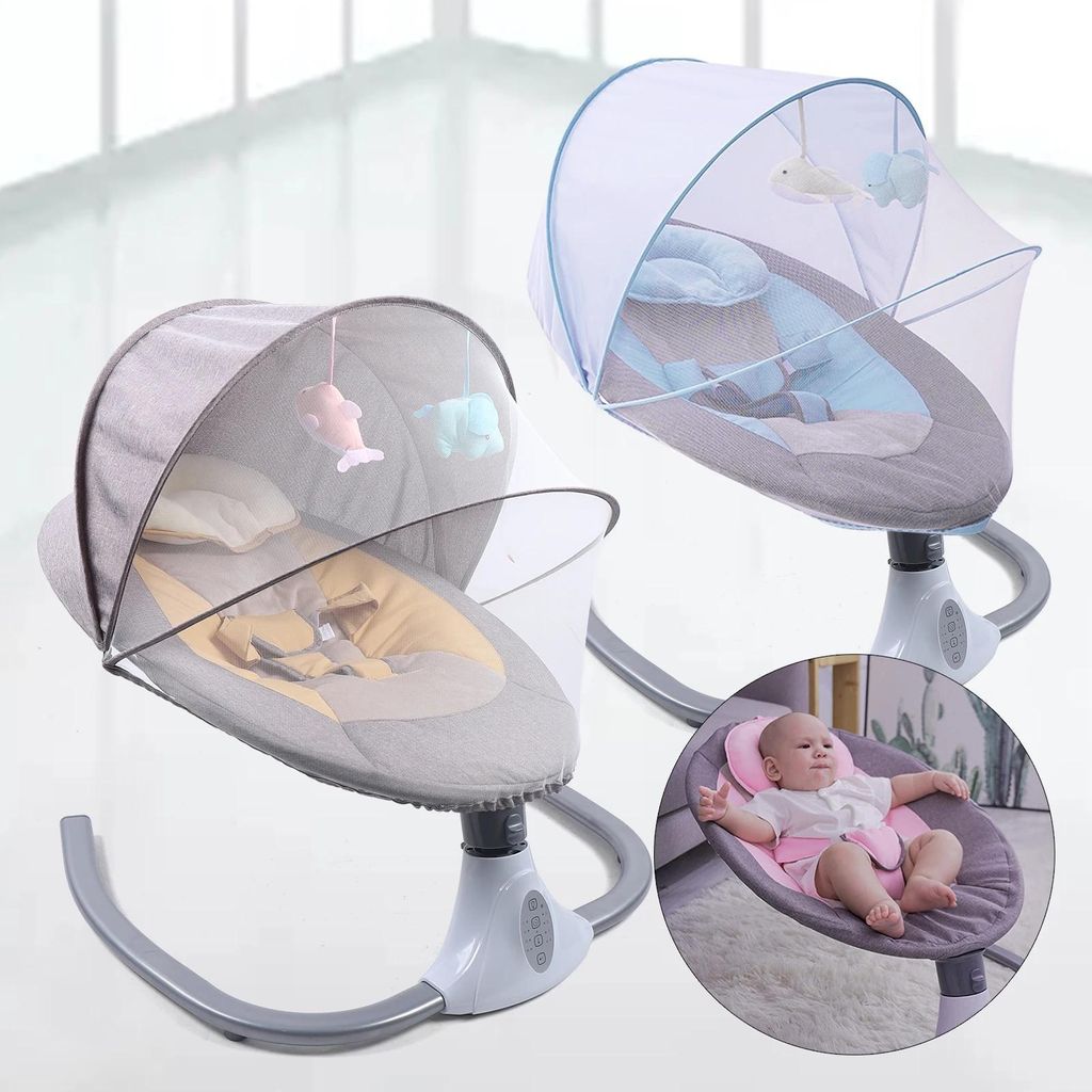 Elektrische Babyschaukel - Automatische Wippe - Fernbedienung - 4 Geschwindigkeiten - Schlaflieder - USB & Batteriebetrieb - Max. 10 kg - 0–12 Mo...