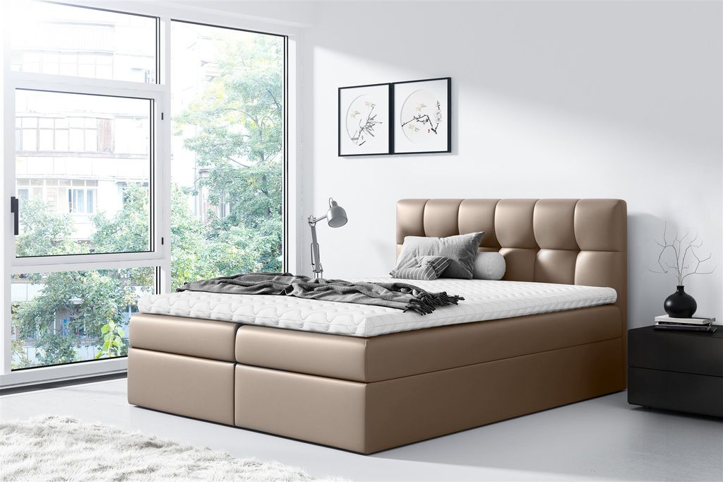 Boxspringbett Schlafzimmerbett CARMEN 160x200cm Kunstleder Schokobraun