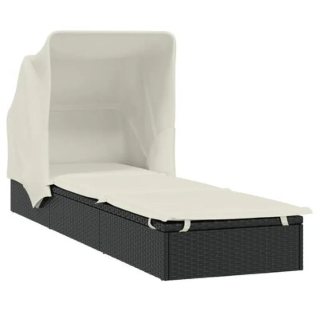 Transat rotin avec toit solaire noir 213x63x97 cm : confort à l'ombre - 4