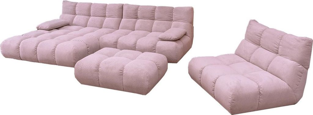 KAWOLA Sitzgruppe VIVIEN Ecksofa links Drehsessel Hockerbank Feincord rosa