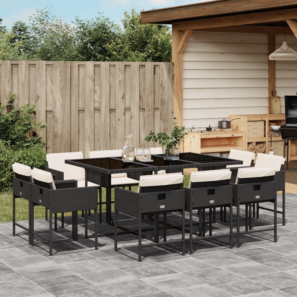Maison Exclusive - 11-tlg. Garten-Essgruppe mit Kissen Schwarz Poly Rattan