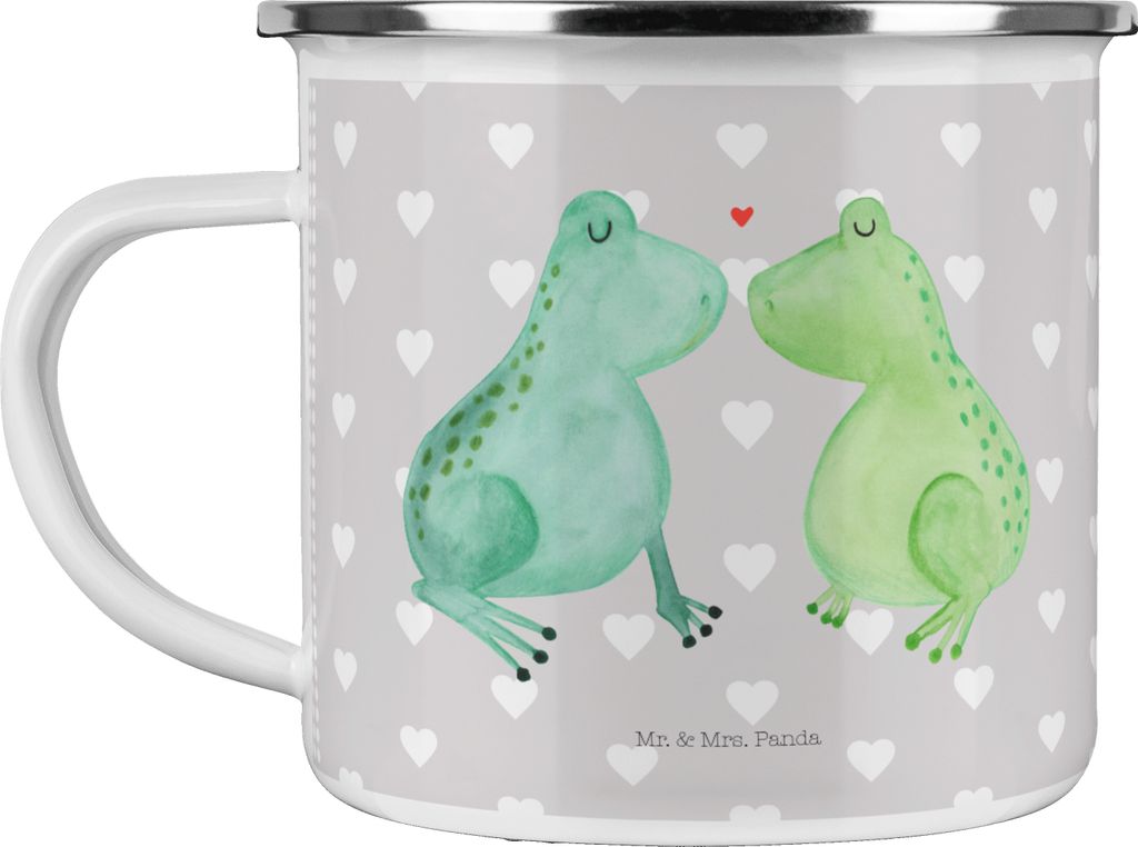 Mr. & Mrs. Panda Blechtasse Frosch Liebe - Grau Pastell - Geschenk, Pott, Emaille Tasse, Frösche, Becher, Teetasse, Haferl, Freundin, Kaffeepott