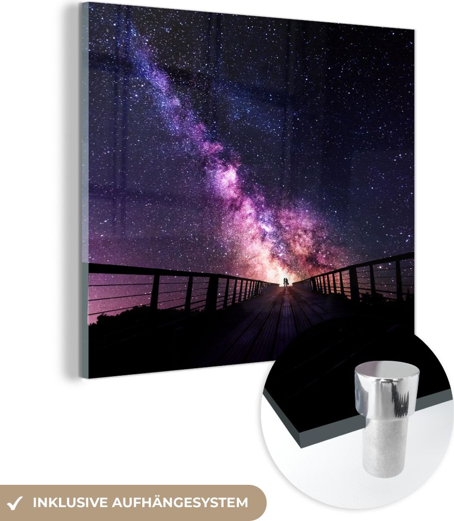 MuchoWow Glasbilder - Bilder auf Wandbild - Foto auf Glas Universum - Galaxie - Lila - Jungen - Mädchen - Kinder 20x20 cm Wanddekoration aus Glas ...