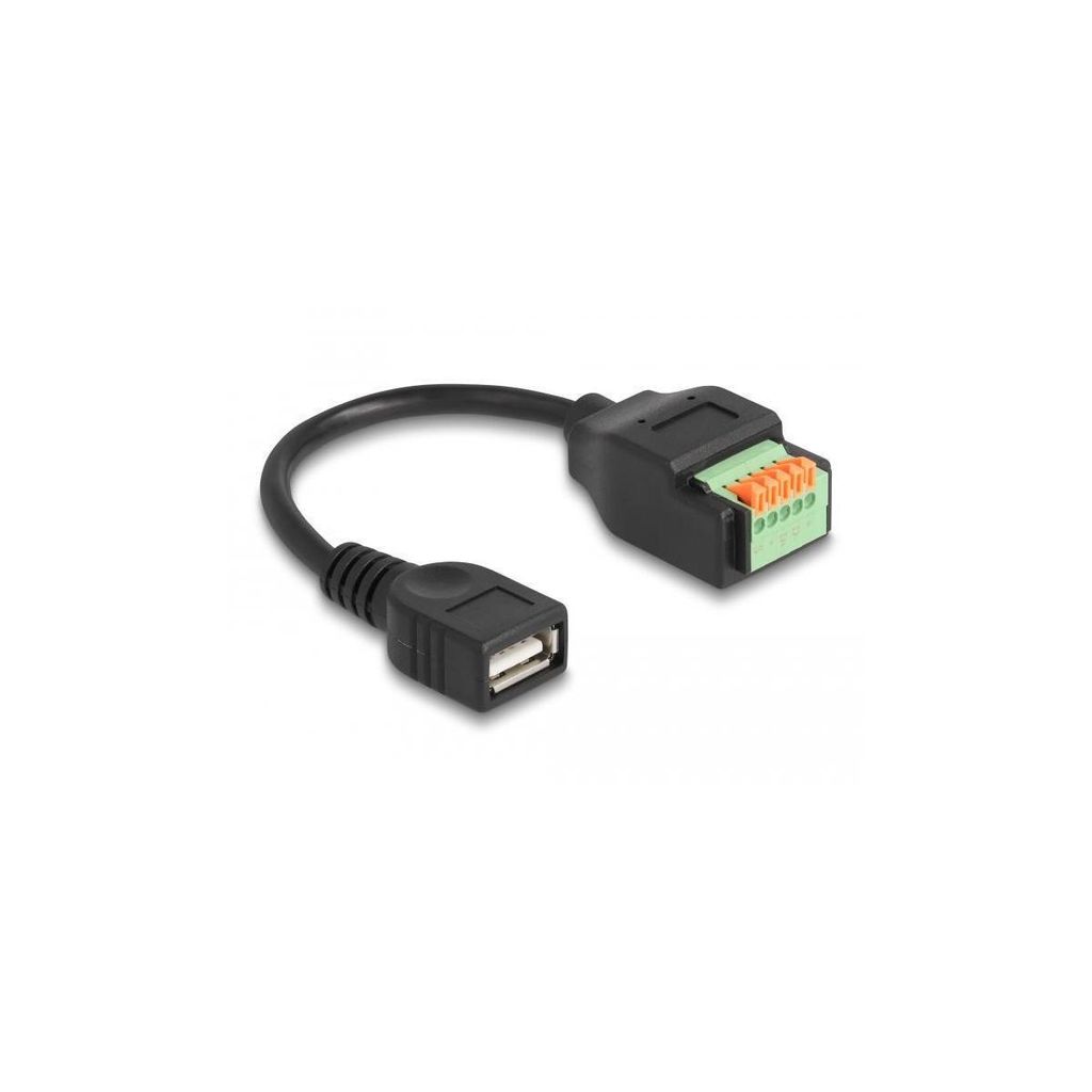 DeLOCK USB 2.0 Kabel Typ-A Buchse zu Terminalblock Adapter mit Drucktaster 15 cm, 0,15 m, USB A, 5-pin terminal block, USB 2.0, Schwarz