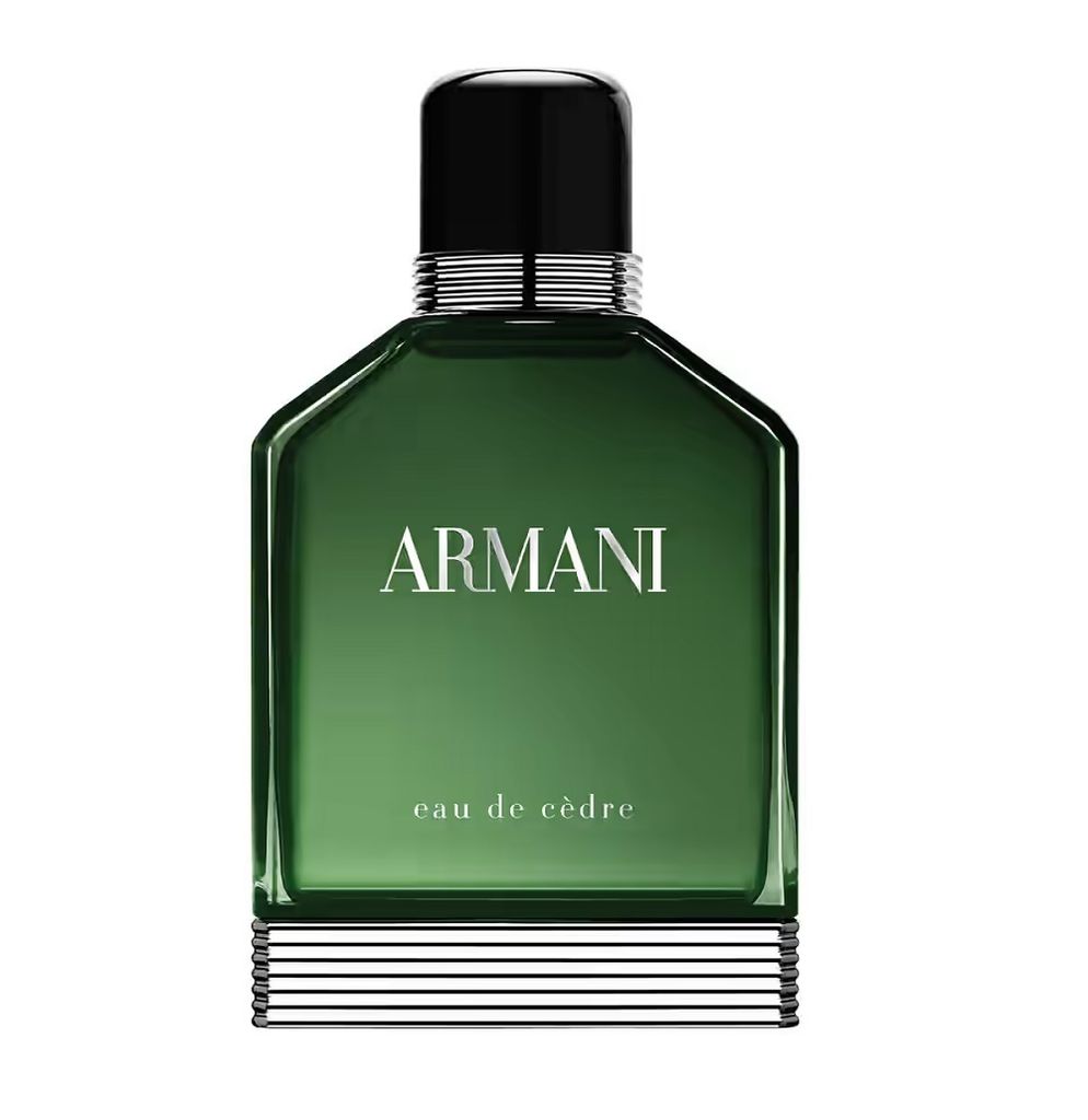 A bottle of Giorgio Armani Eau De Cedre perfume against a white background.
