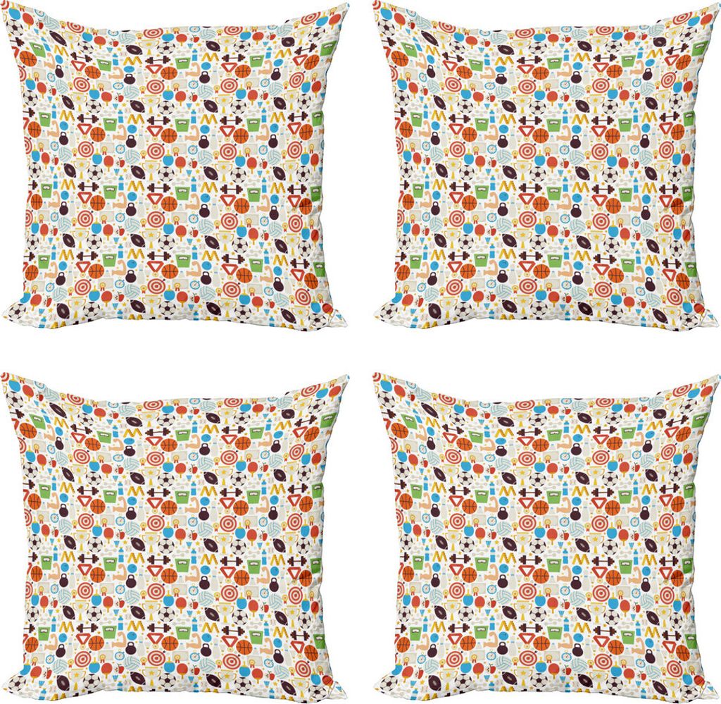 ABAKUHAUS Sport Kissenbezug Set (4 Stück), Freizeitaktivitäten, Moderner Doppelseitiger Digitaldruck, 50 cm x 50 cm, Mehrfarbig