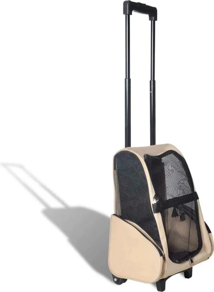 Poussette Chien et Chat Pliable Beige - Chariot de Transport 3-en-1