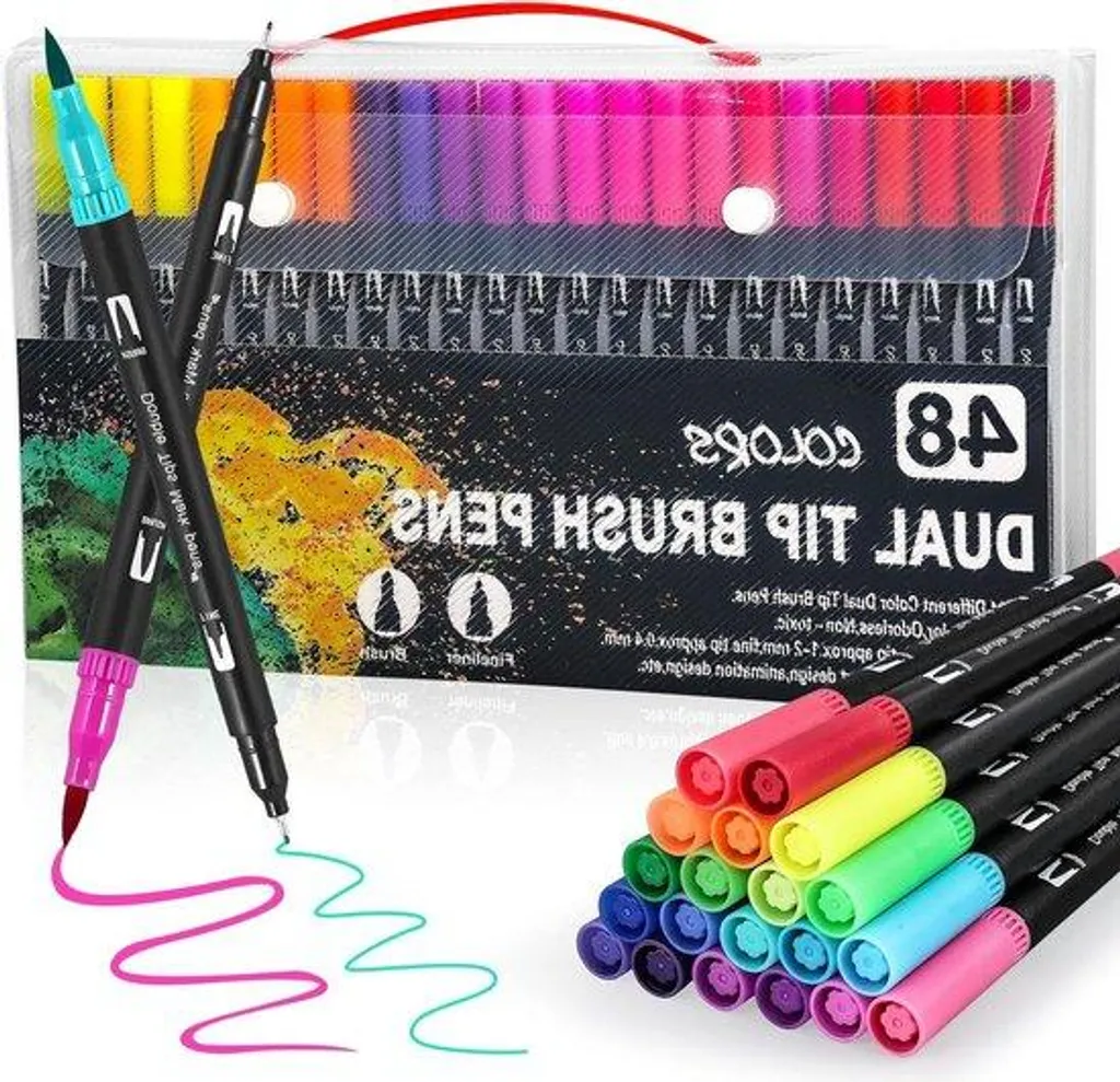 Feutres Double Pointe 0,4 et 1-2mm : 48 Couleurs pour Adultes et Art