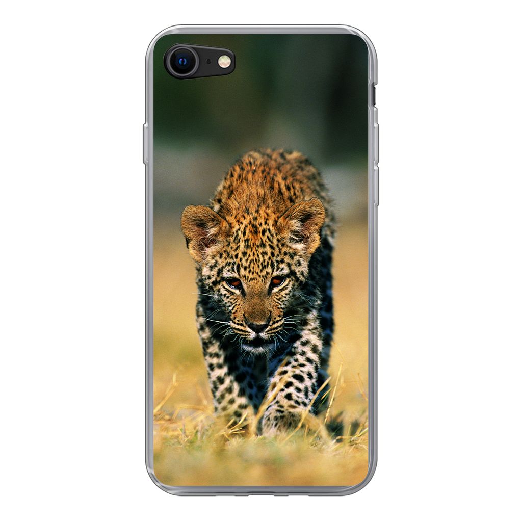 MuchoWow Handyhülle Schutzhülle Hülle für iPhone 7 Leopard - Makro - Gras Silikon Softcase Handy Hülle - Kartenhalter