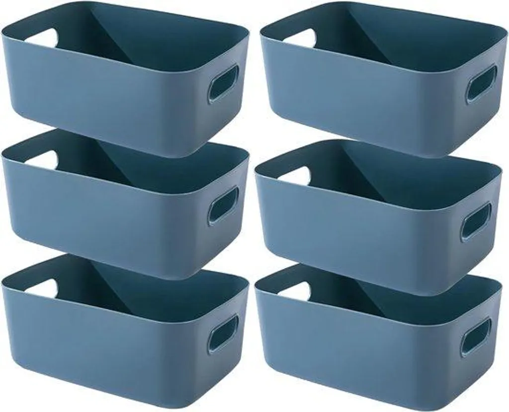 Boîte de Rangement avec Poignées Lot de 6 en Plastique Bleu Résistant