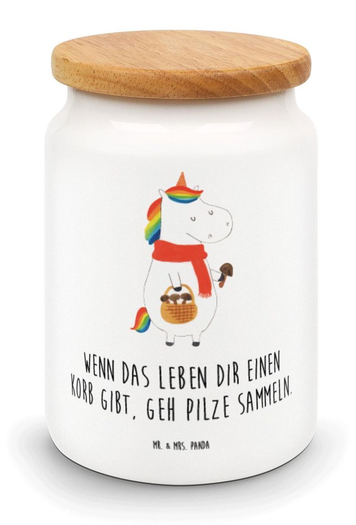 Mr. & Mrs. Panda Dose Einhorn Pilz - Weiß - Geschenk, salzdose, Keksdose, Spruch, Pilze, behälter, Motivation, Unicorn, Einhörner, Kaffeedose, tee