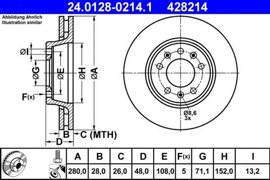 Disque de frein haute performance ATE 24.0128-0214.1 en carbone