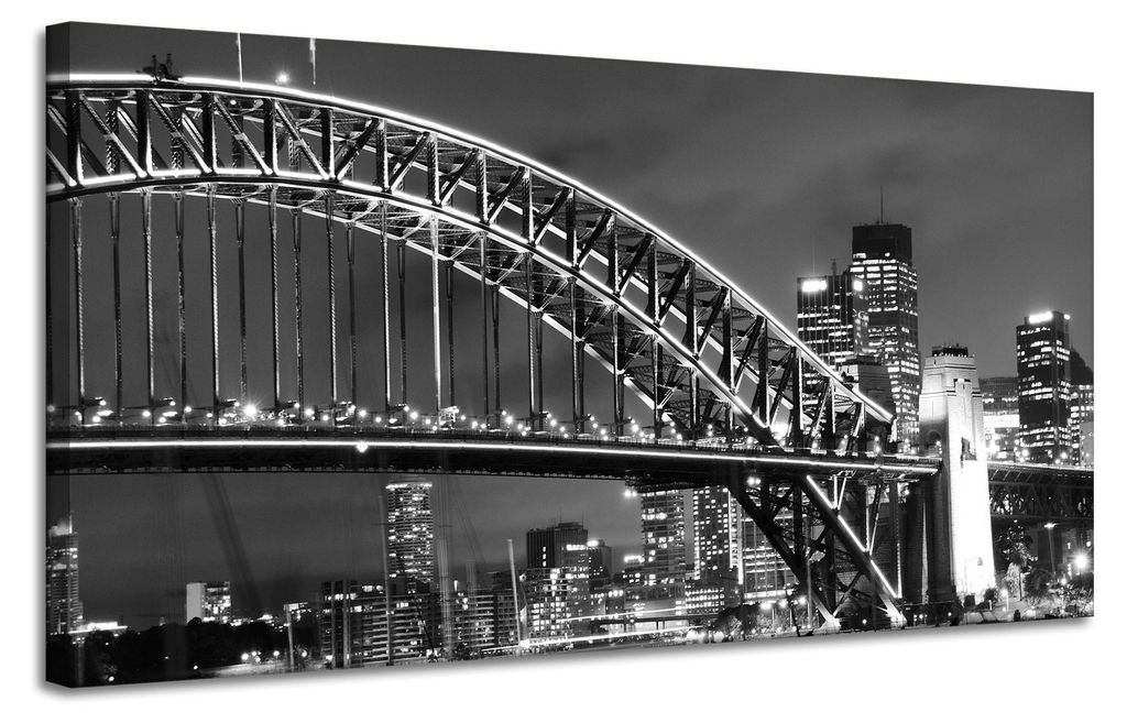 Leinwandgemälde Architektur Brücke bei Nacht 120x60 cm Stadtlichter