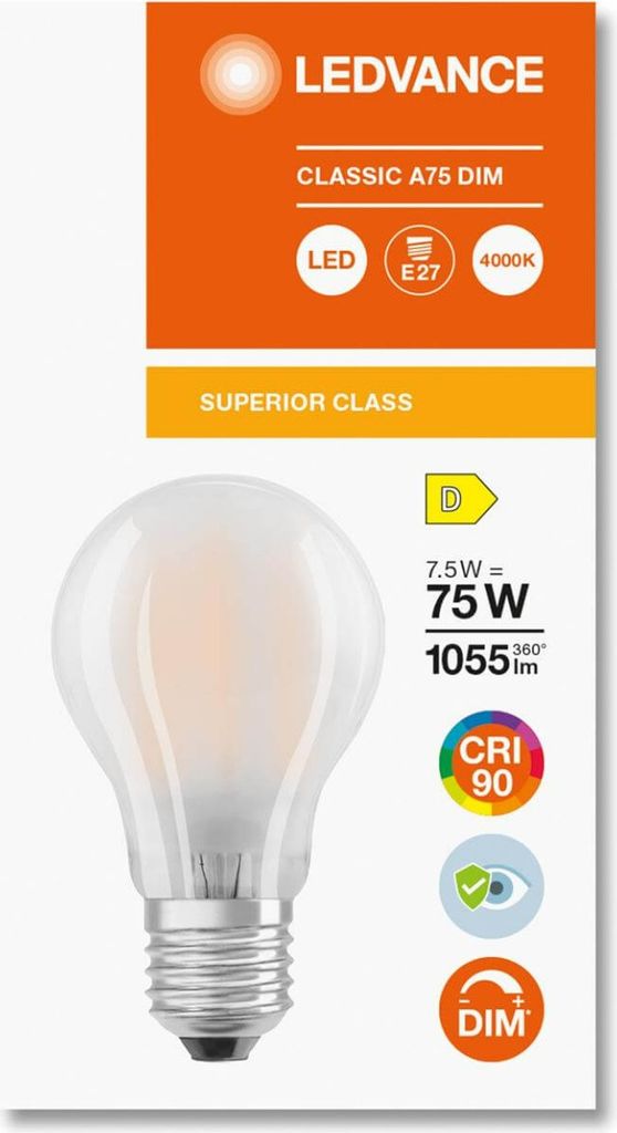 LEDVANCE LED CLASSIC A CRI90 7.5W E27 Lampe 1055lm 4000K Produktbild 