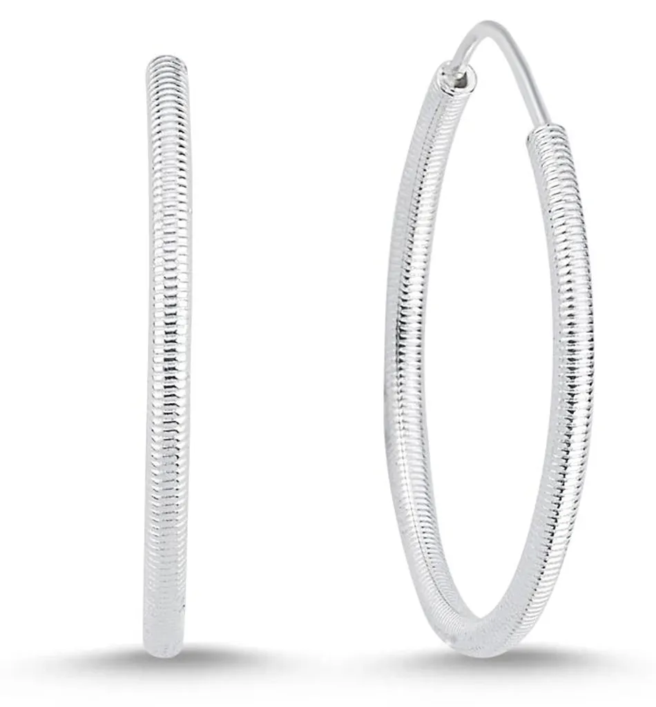 Boucles d'Oreilles Anneaux Argent 925 de 25 mm à Motif Rayé Femme
