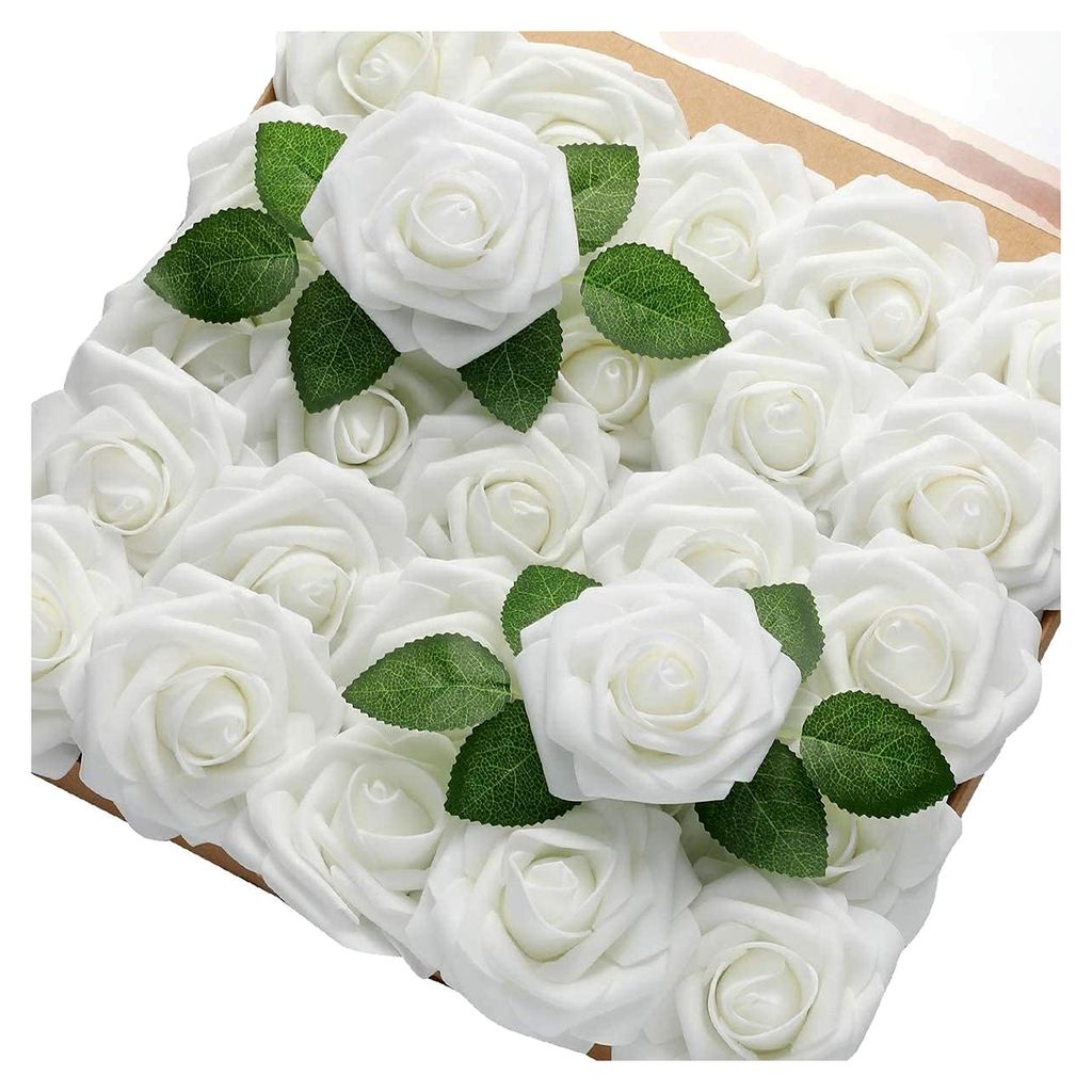 25 Stück Künstliche Rosenköpfe für Dekorationen (Weiß)