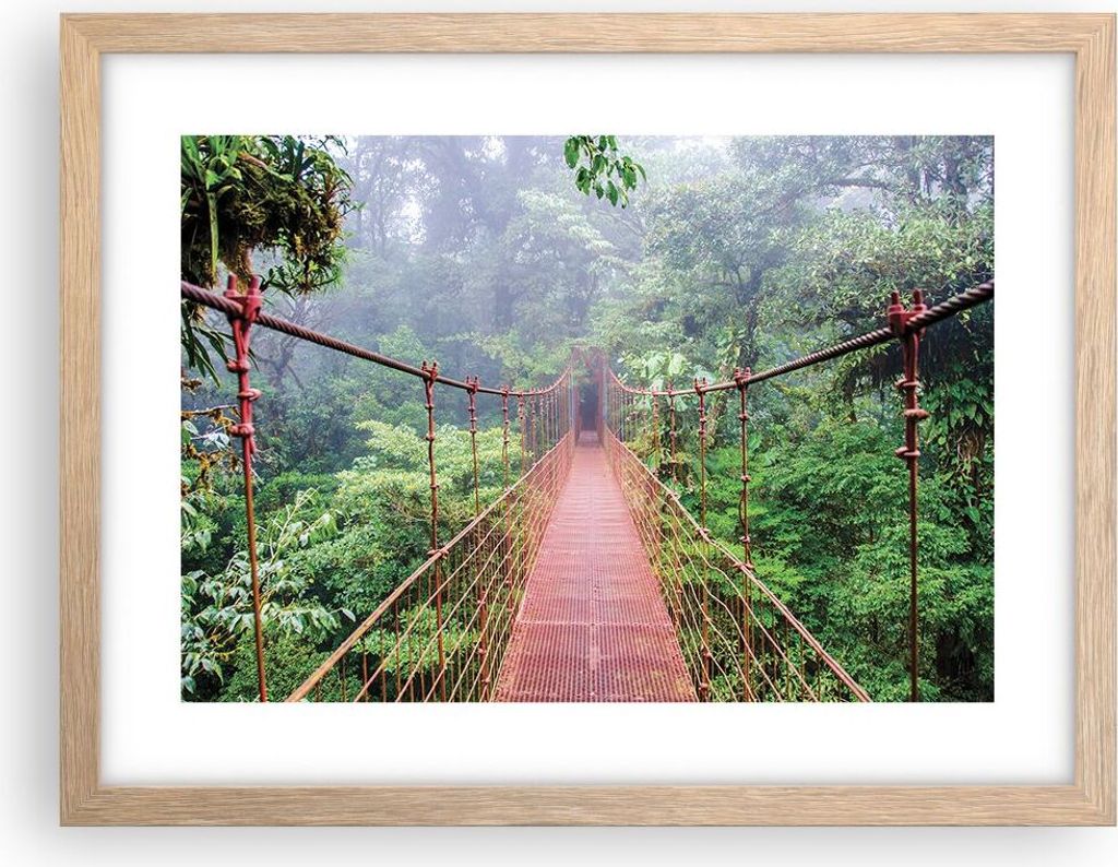 Gerahmtes Poster - Rahmen in heller Eiche - Brücke ausgesetzt Costa Rica - 40x30 cm - Wand Bild - Wanddeko - Wandbilder - Kunstposter - Wandposter...