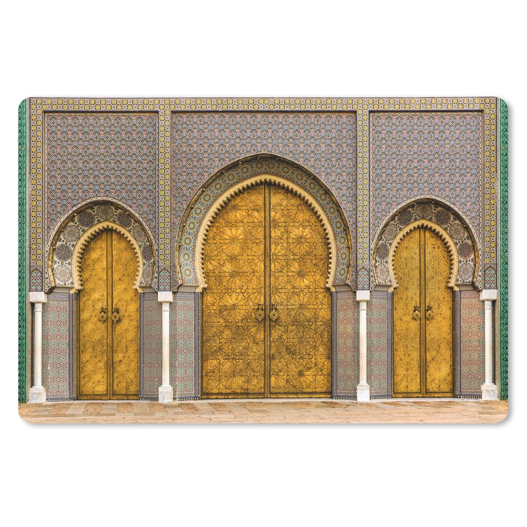 MuchoWow Schreibtischunterlage Türen - Architektur - Gold - Muster 60x40 cm - XXL Mauspad - Großes Mauspad
