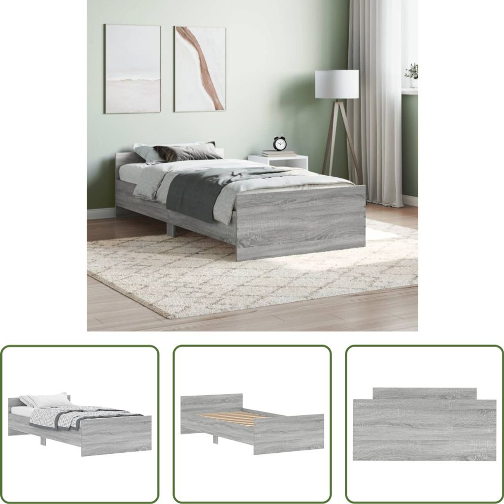 The Living Store Bettgestell Grau Sonoma 90x190 cm Holzwerkstoff