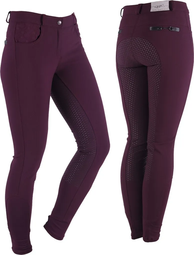 Pantalon de cavalier QHP Charlene aubergine 36 pour concours et loisirs