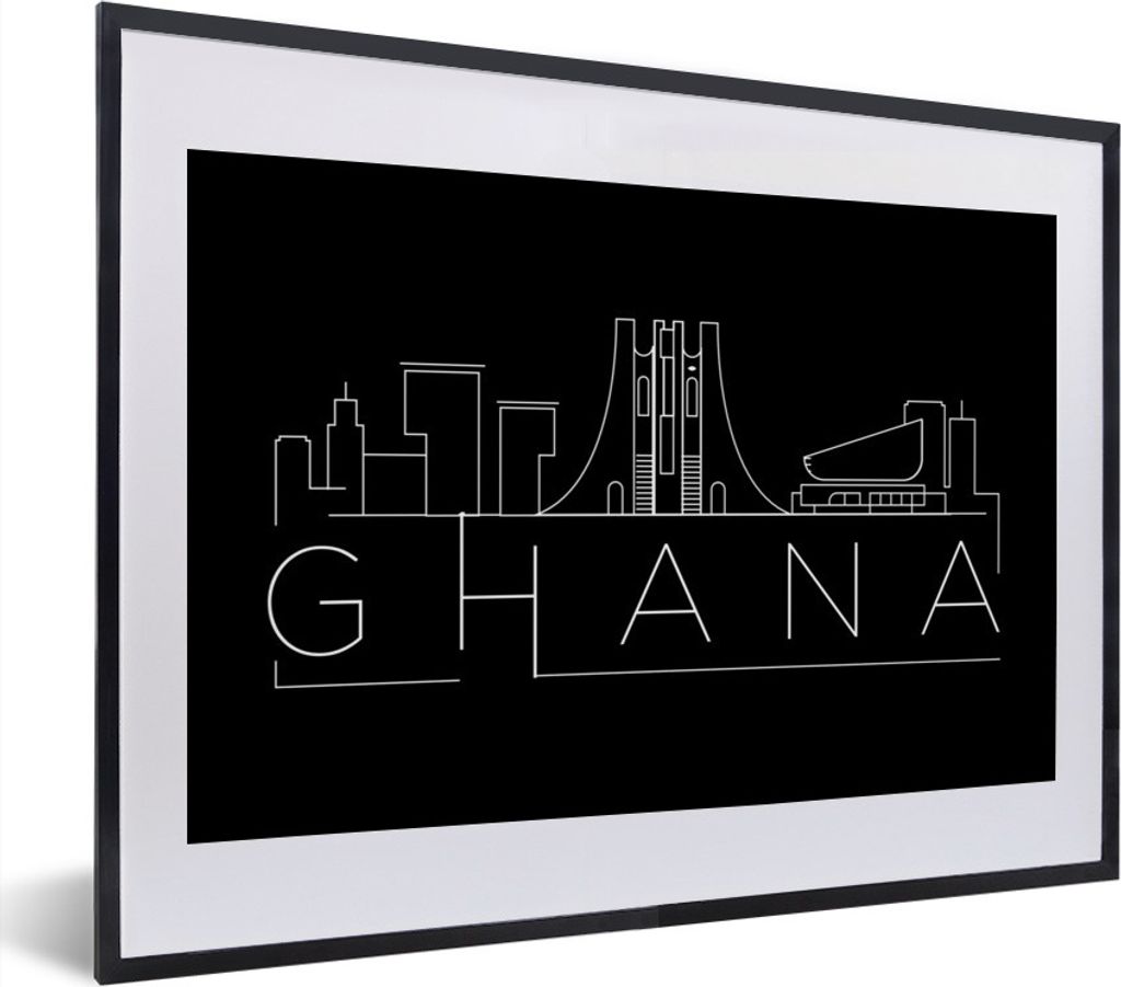 MuchoWow MuchoWow Gerahmtes Poster Skyline "Ghana" auf schwarzem Hintergrund 40x30 cm - Poster mit zchwarzem Bilderrahmen - Bilderrahmen - Post...