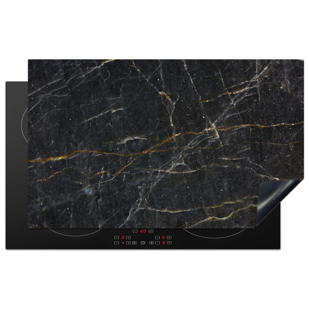 KitchenYeah Herdabdeckplatte Marmor - Schwarz - Gold - Grau - Marmoroptik , 85x52cm, Küche Deko, Glaskeramikkochfeld Herdabdeckung, Abdeckplatte...