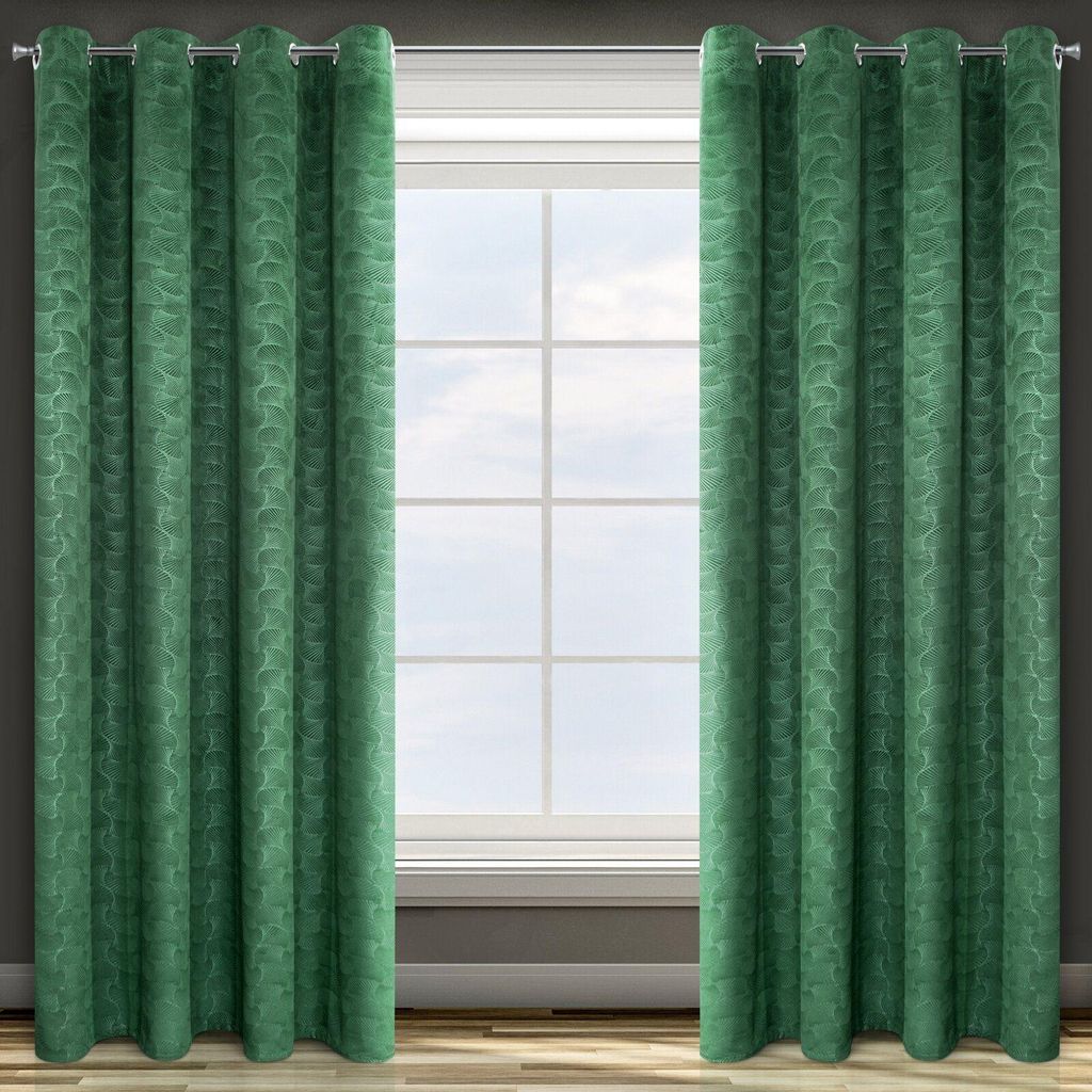 Design91 Vorhang ELLEN dunkelgrün 140x250 cm Ösen Ösenvorhang