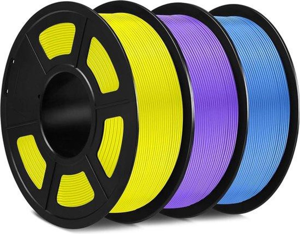 3D Druck PLA Filament Gewikkelt - Maatnauwkeurig +/- 0,02mm - 1KG - 3er Pack - Gelb - Lila - Grau
