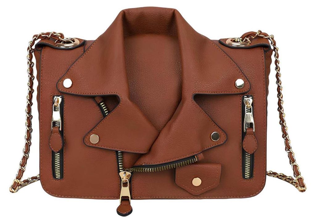 Gallantry, Damen Umhängetasche Perfecto Design mit Kette Sky Rider, Braun