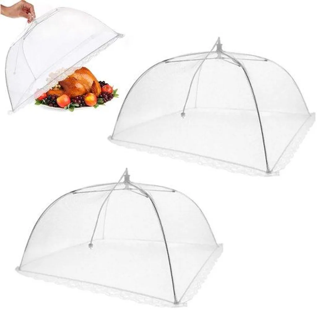 Lot de 2 cloches anti-mouches pliables 32x32 cm blanc pour table repas