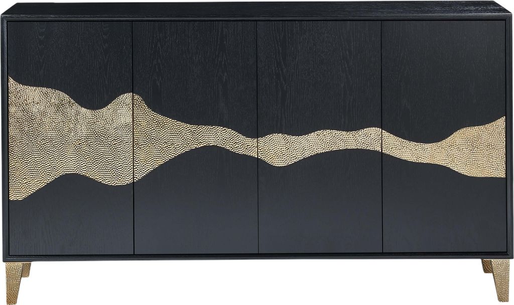 FURNLUX Anrichte Stilig Schwarz Und Gold 150cm / Hauptfarbe: Schwarz / Abmessungen: 150 x 86 x 40 cm