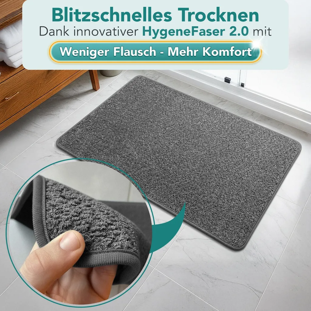 Tapis de douche hygiénique anthracite - Format 40x60 cm séchage rapide - 2