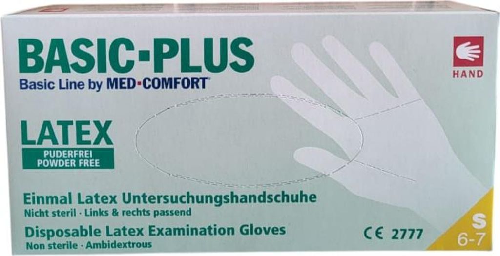 Latexhandschuhe puderfrei weiß BASIC-PLUS 100 Stück Größe S Produktbild 