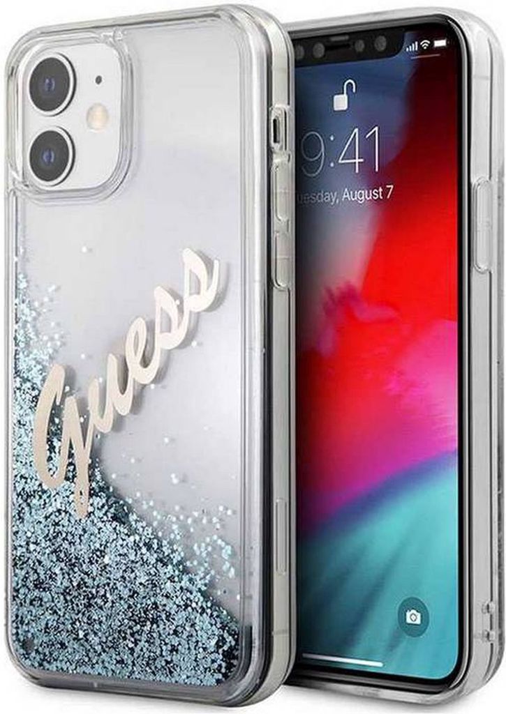 Guess GUHCP12SGLVSBL iPhone 12 mini 5.4 Blau/Blau Hardcase Glitter Vintage Script Handyhülle