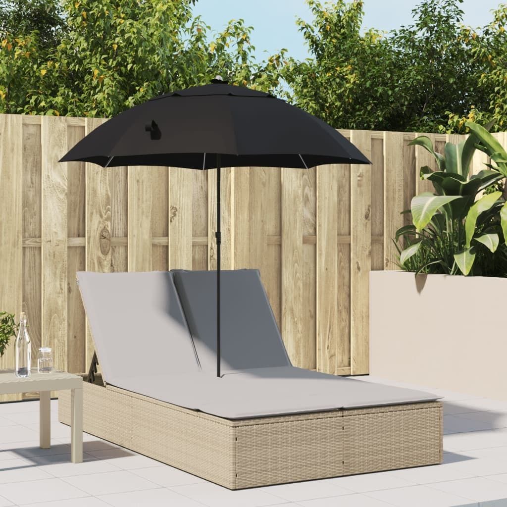 "im Angebot" Doppel-Sonnenliege - 2-Personen-Liegestuhl - für den Garten - mit Kissen & Sonnenschirm Beige Poly Rattan - Gartenliegen CC16922