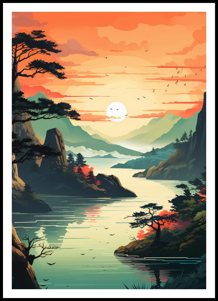 Affiche Lac Paisible 70x100 cm - Impression Haute Définition Nature